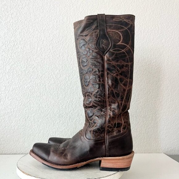 Rod Patrick Womens Cowboy Boots 10.5 A Brown Perro Loco Leather Blunt Toe Tall - Picture 5 of 13